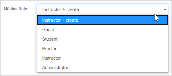 In the Role Mapping pane, the Mobius Role drop-down menu is open with the list of system user roles.